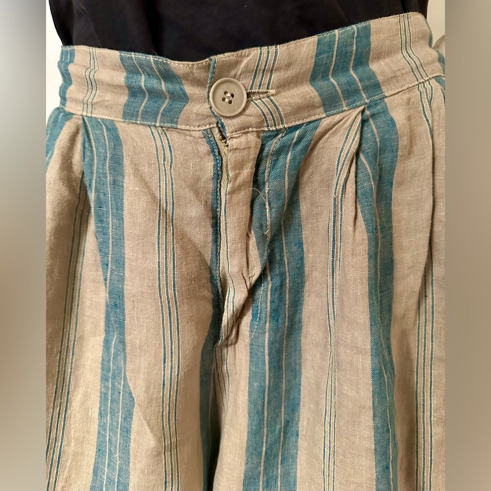 CP Shades | free people striped blue/tan linen shorts sz SMALL light & breezy - Picture 2 of 6